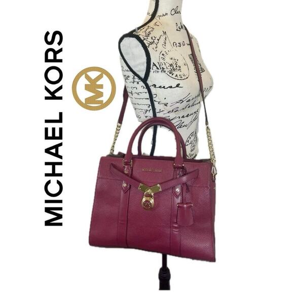 MICHAEL KORS NOUVEAU LARGE SATCHEL BAG PADLOCK KEY CROSSBODY BERRY VERSATILE - Picture 1 of 16